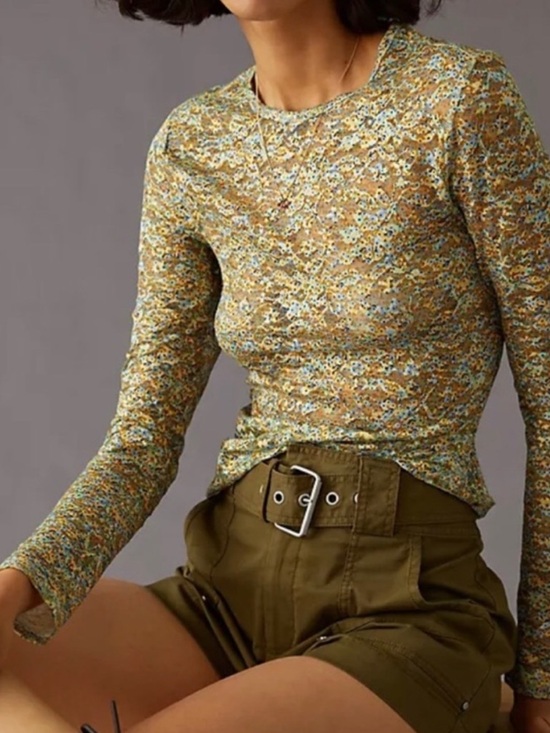 Scotch & Soda Tops - 🍸 Scotch & Soda Olive Multi Floral Long-Sleeve Mesh Top